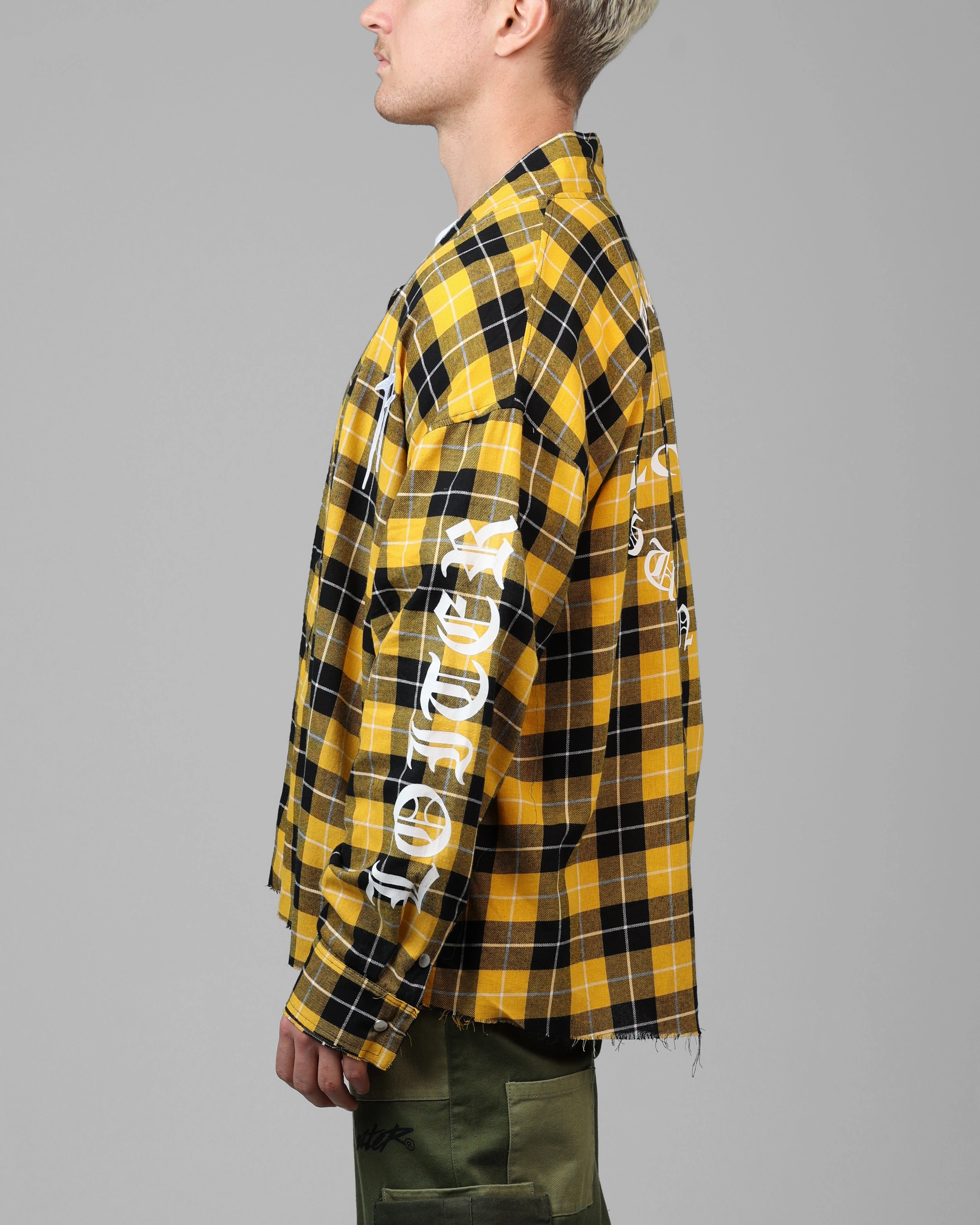 Loiter Kimono Flannel Yellow/Black Taped Zipper Closures
