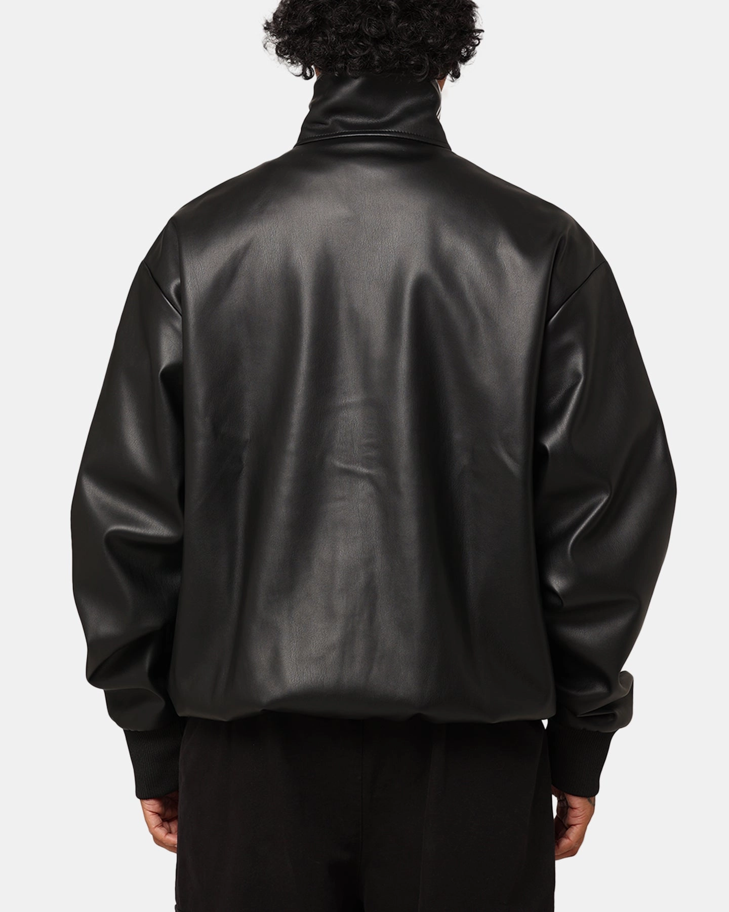 Adidas Faux Leather Adicolour 3-Stripes Loose Firebird Tracksuit Jacket Black Full Zip Closure Flexible Movement