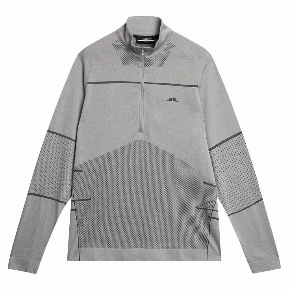 J.Lindeberg Jimmy Mid Layer Golf Pullover Light Gray Melange - FW23 Men Glove Compatible Cuffs