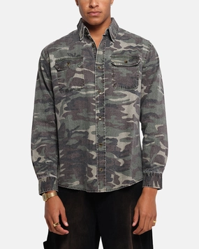 XXIII Slub Overshirt Camo Durable Construction Camouflage Print