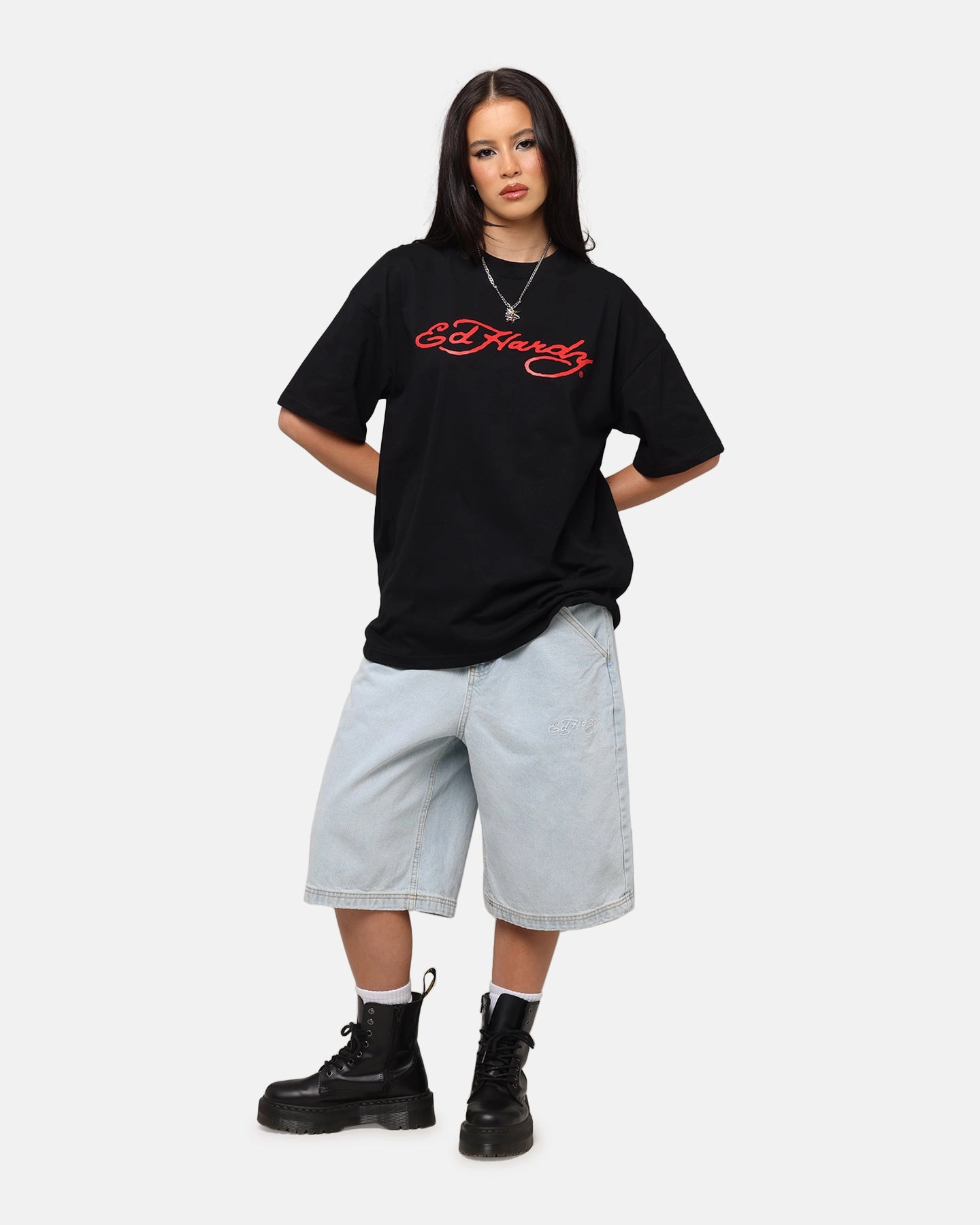 Anti Perspiration Lining Day-to-Day Comfort Ed Hardy Flourish Script T-Shirt Black