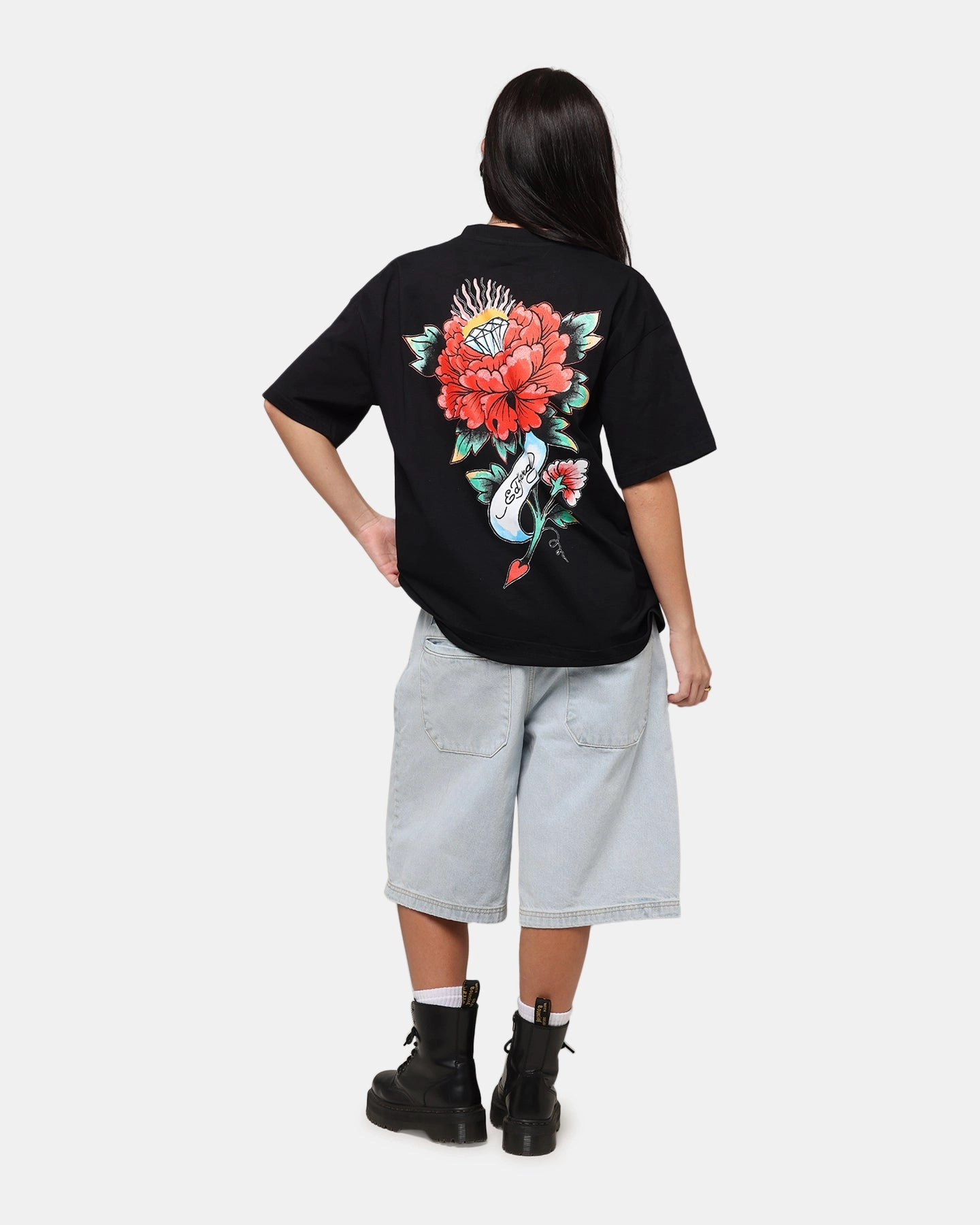 Ed Hardy Flourish Script T-Shirt Black Quality Comfort