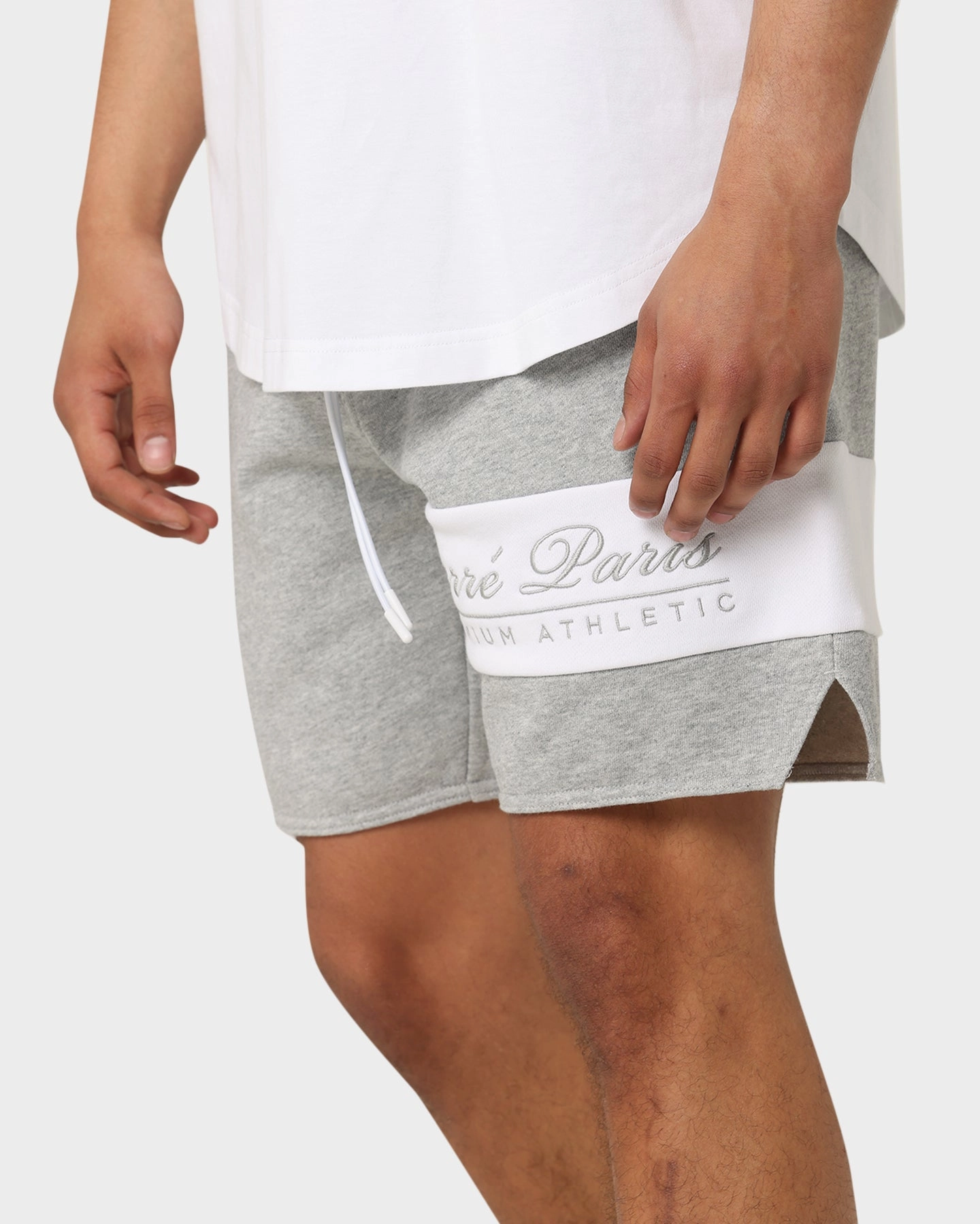 Patchwork Design Carre Premium Athletic Sweat Shorts Grey Marle