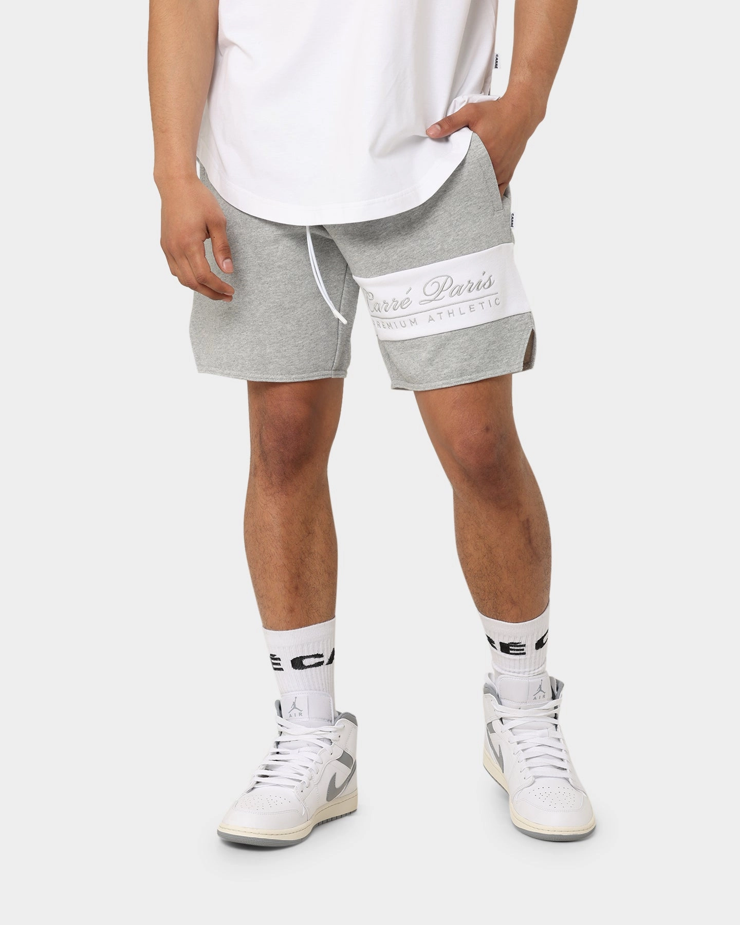 Carre Premium Athletic Sweat Shorts Grey Marle Comfort Fit Loose Fit