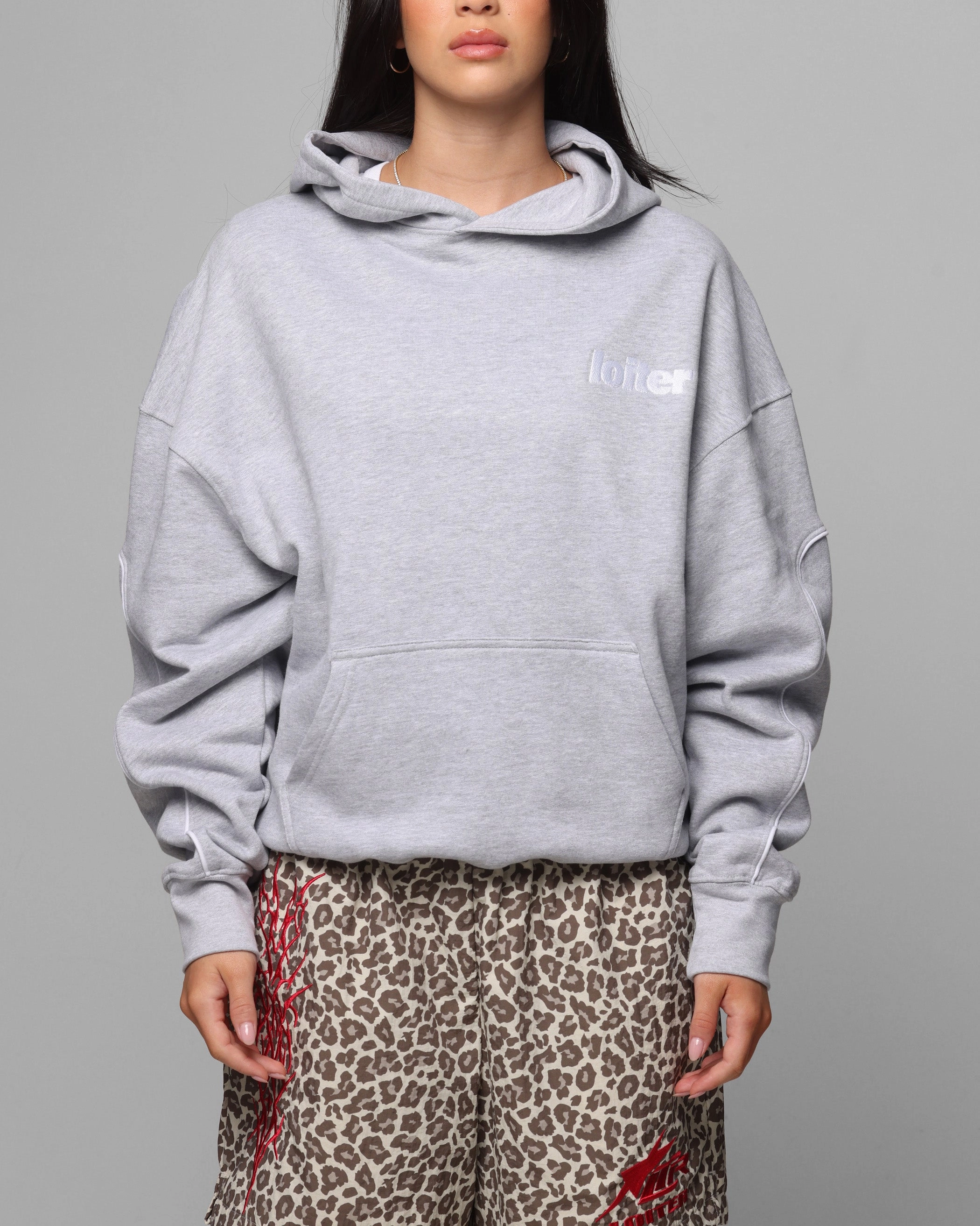 Teens Loiter Pin Line Premium Hoodie Grey Marle