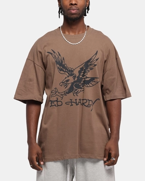 Versatile Comfort Cozy Layering Ed Hardy Eagle T-Shirt Brown