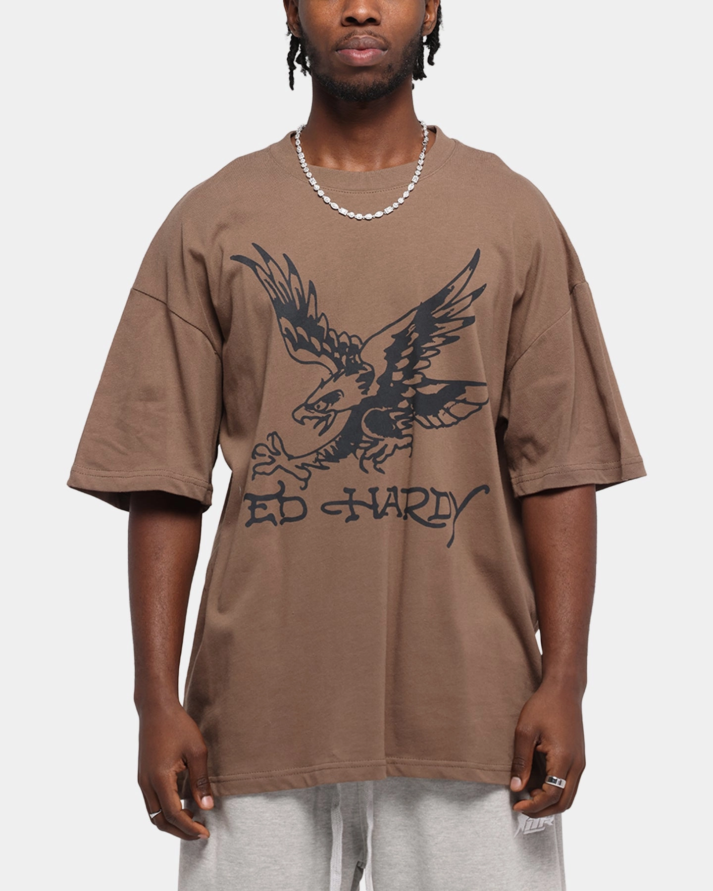 Versatile Comfort Cozy Layering Ed Hardy Eagle T-Shirt Brown