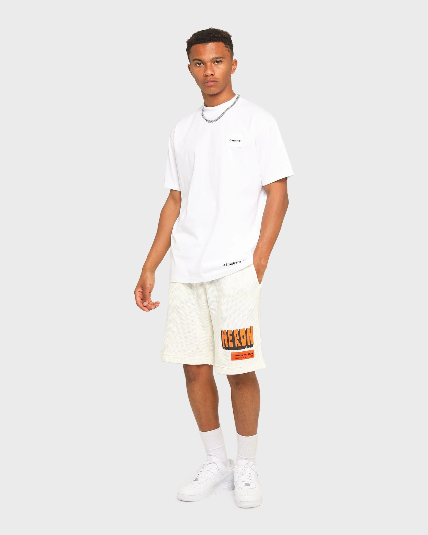 hypoallergenic snowboard clothing Heron Preston Waffle Logo Track Shorts Beige