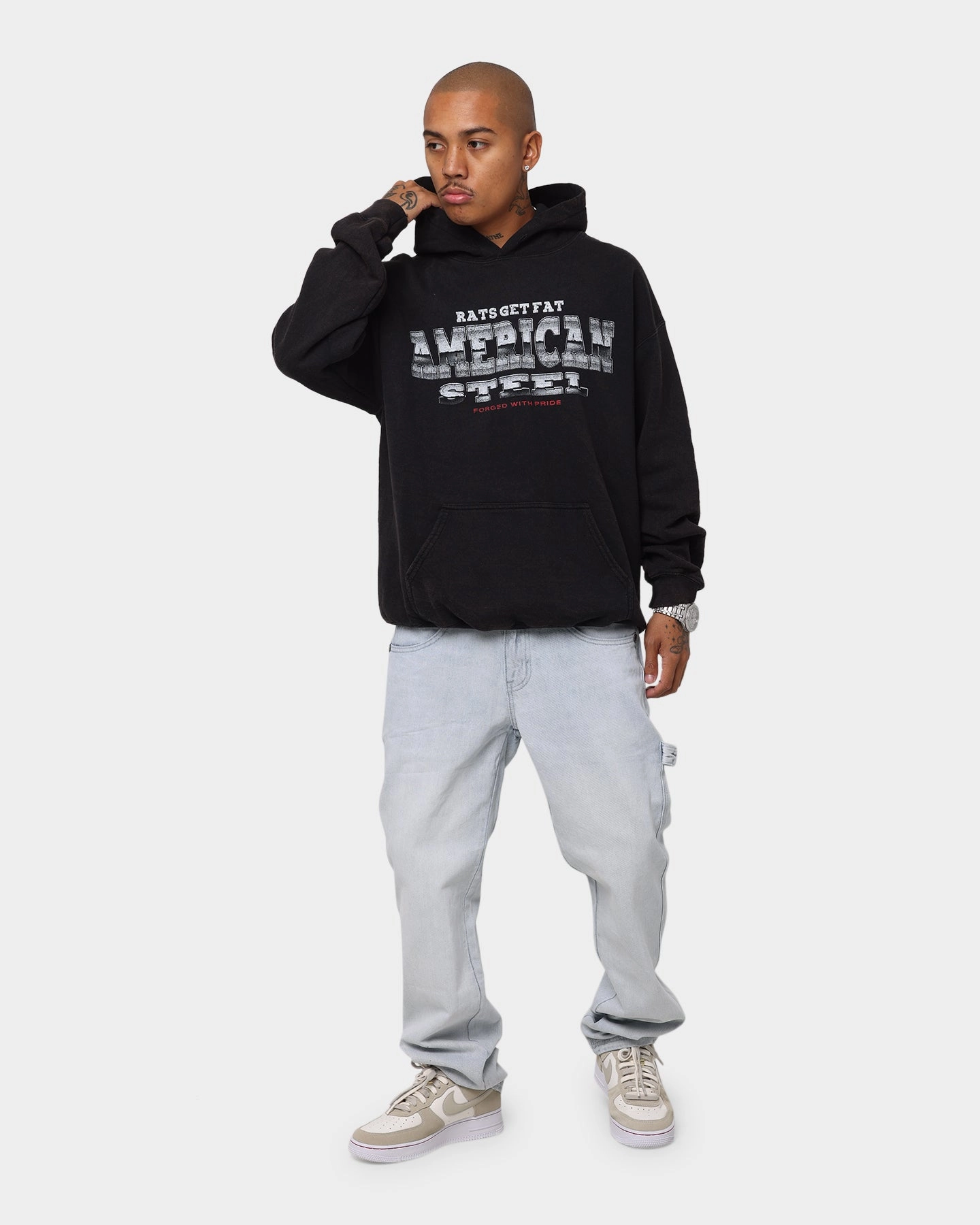Rats Get Fat American Steel Vintage Hoodie Black Wash Box