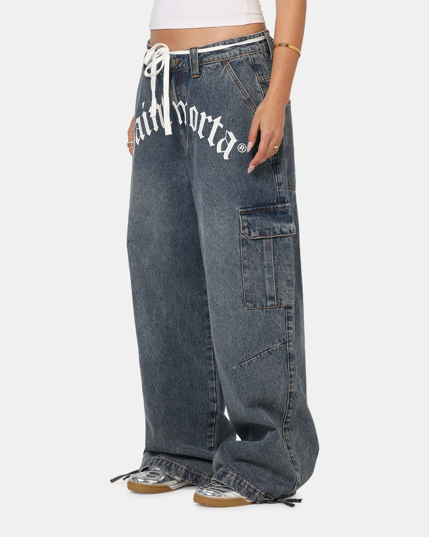 Stretch Comfort Cuffed hem Saint Morta Gothic Denim Cargo Pants Dirty Denim