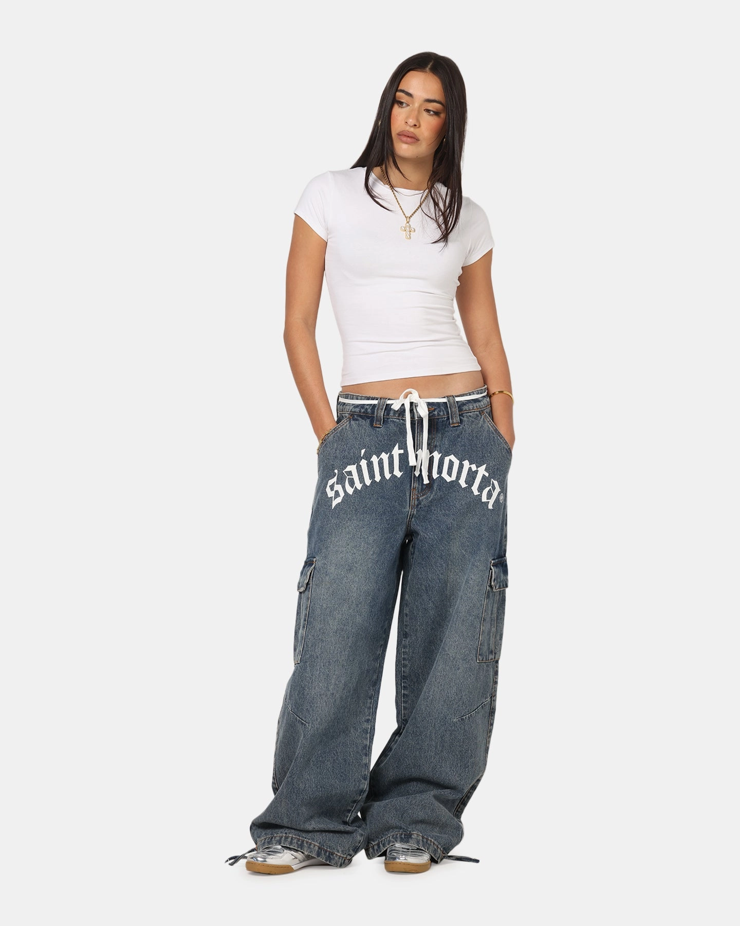 Saint Morta Gothic Denim Cargo Pants Dirty Denim Urban Utility Four Way Stretch