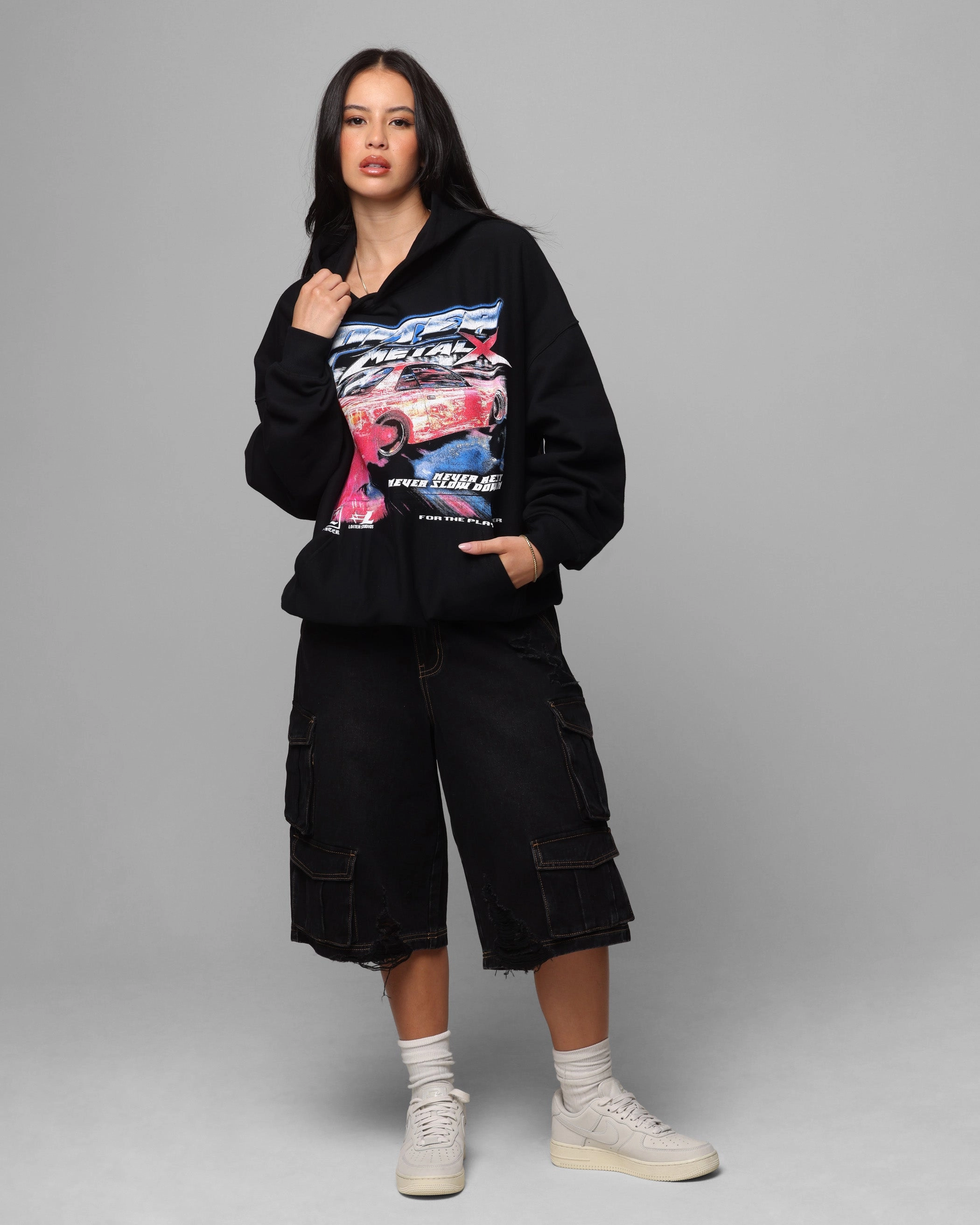 Loiter Speed Vintage Hoodie Black sun resistant Warm and Cozy