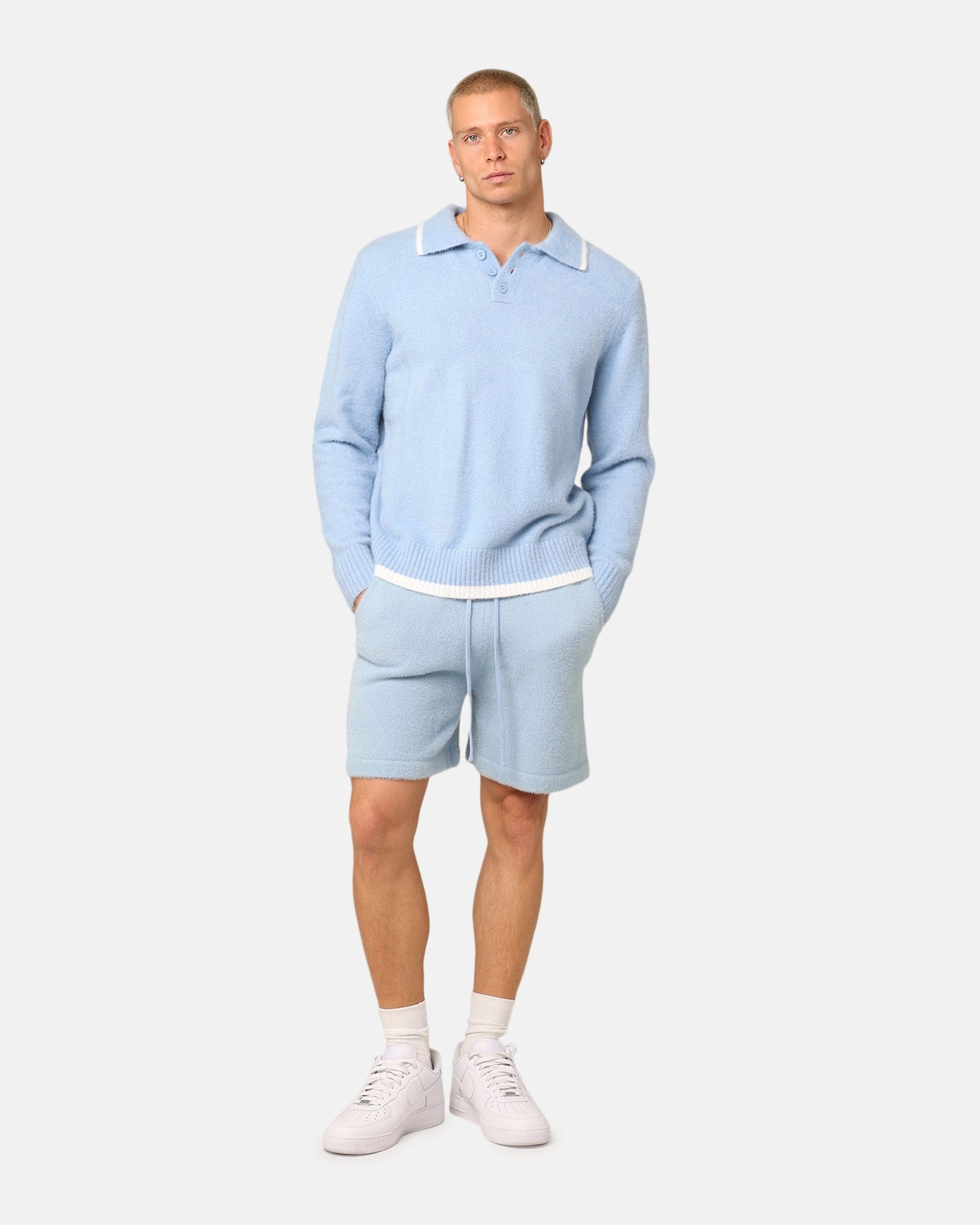 Fun Design Secure Zipper Closure XXIII Fluffy Knit Shorts Blue