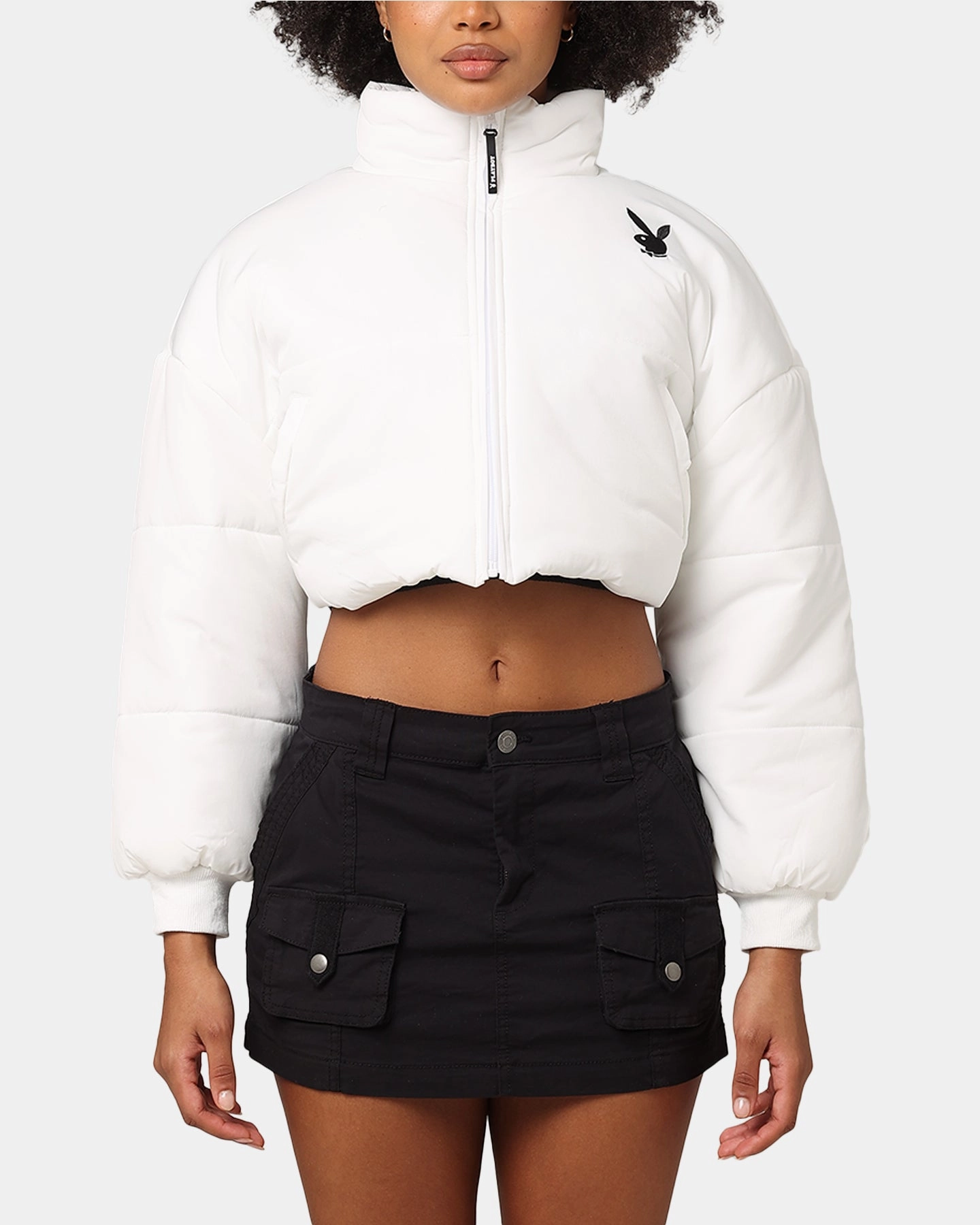 Help Playboy Bunny O Cropped Puffer Jacket White
