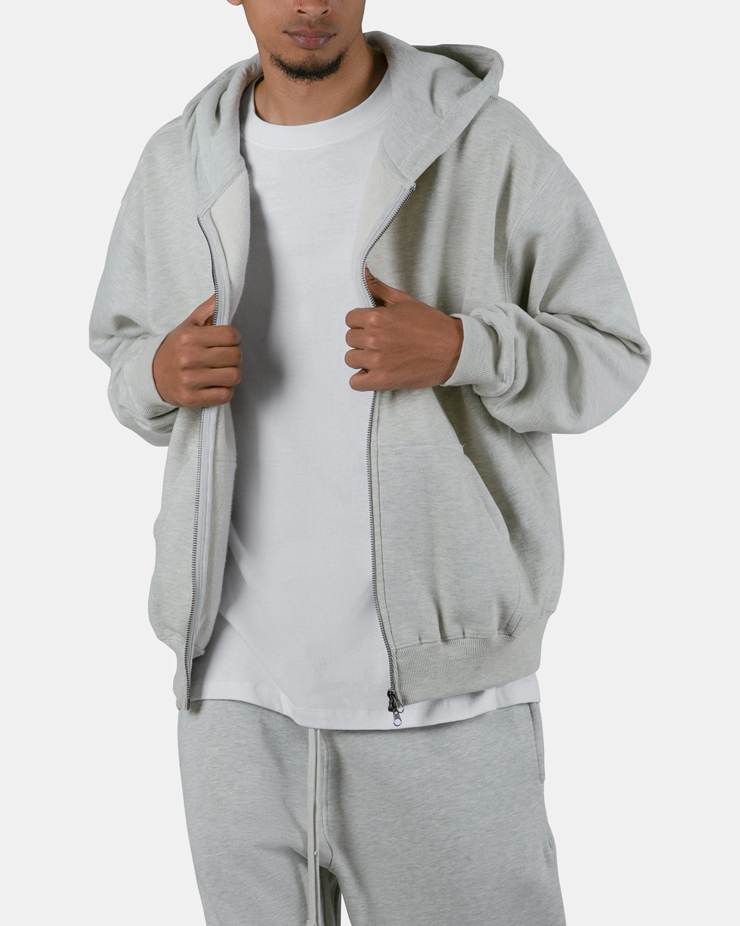 Dual Zip Functionality Weatherproof Zipper MNML Basic Zip Up Hoodie Grey