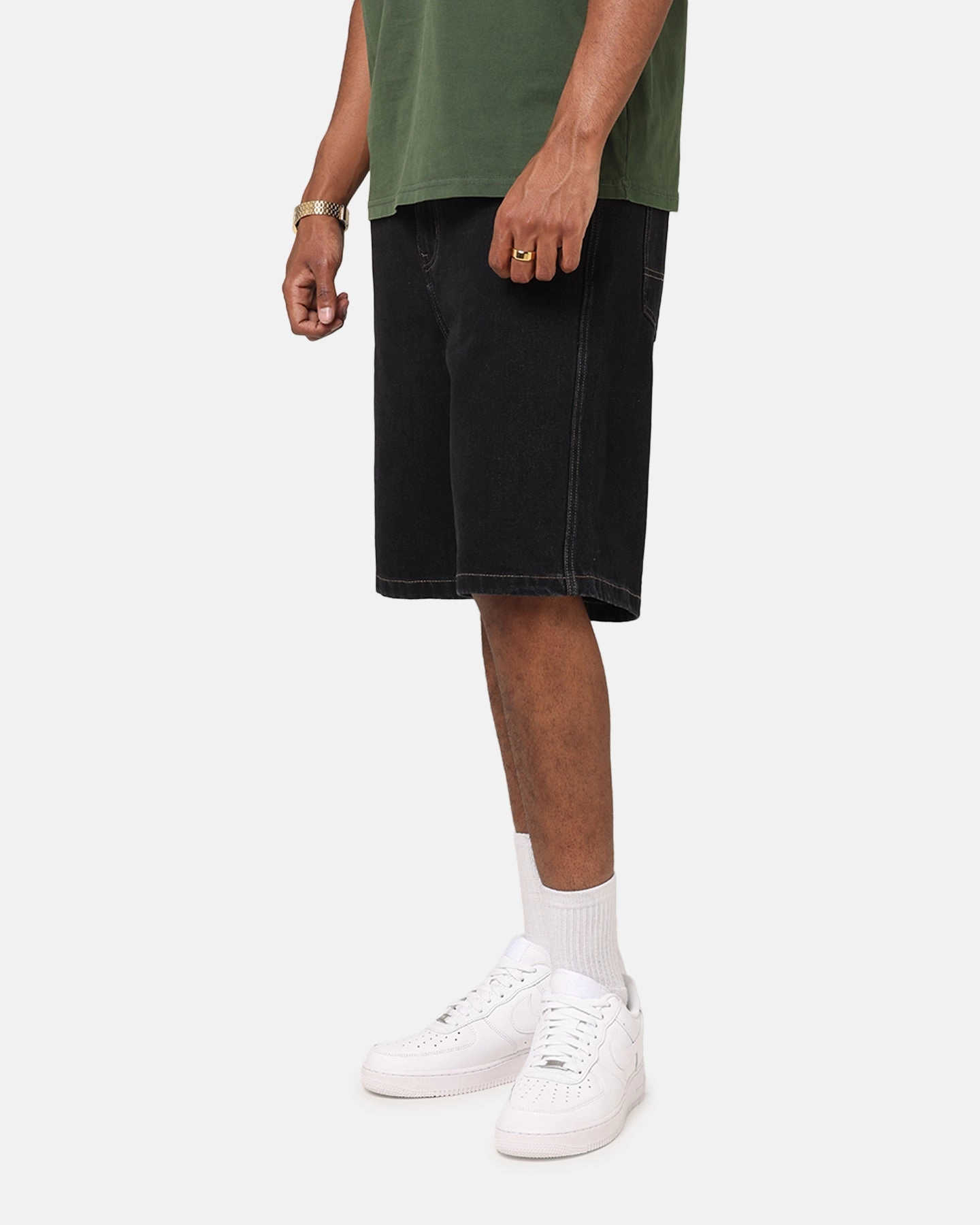 S Double Denim Standard Shorts Black Wash Ultra Soft Lining