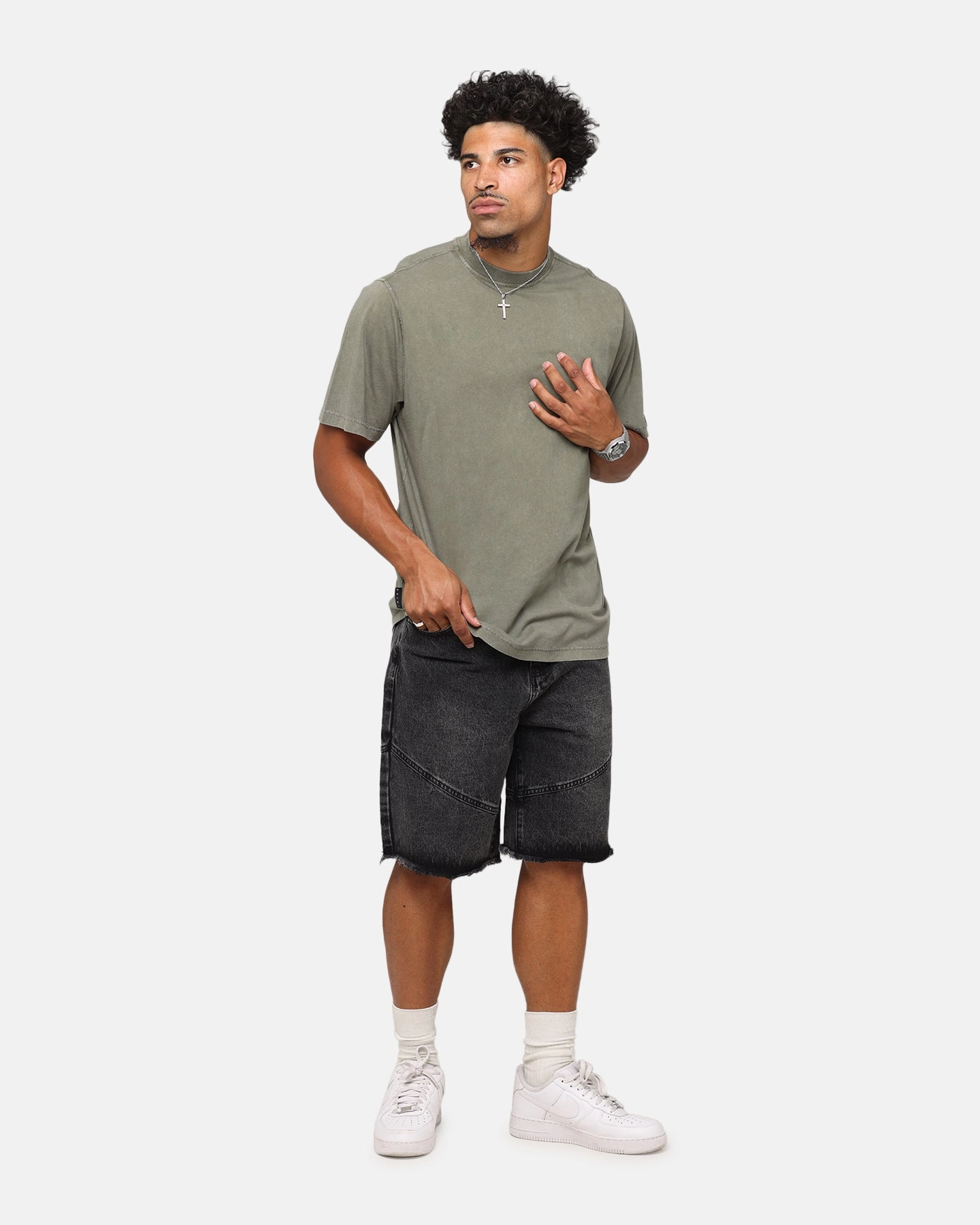 poolside fashion Saint Morta Armoury Baggy Denim Shorts Black Shadow