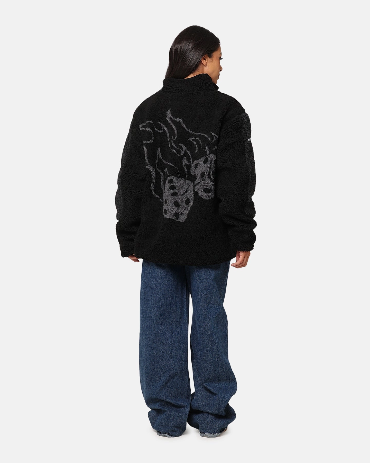 suitable for corporate events Elastic Cuff Mechanism X-Large Fire Dice Reversible Sherpa Jacket Black