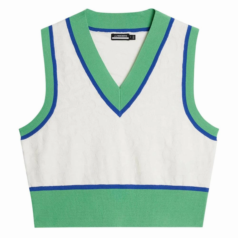 J.Lindeberg Barbados Knitted Golf Vest White - FW23 Women Rubberized Zippers