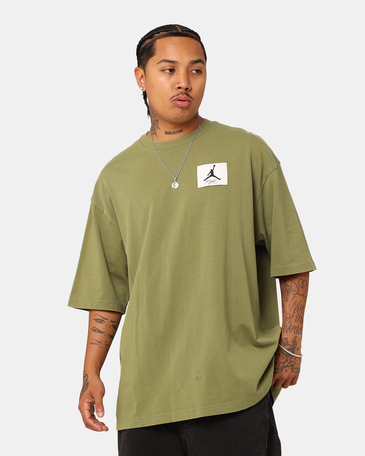 Jordan Flight Essentials Oversized T-Shirt Sky J Light Olive Popular Chic Comfort Style