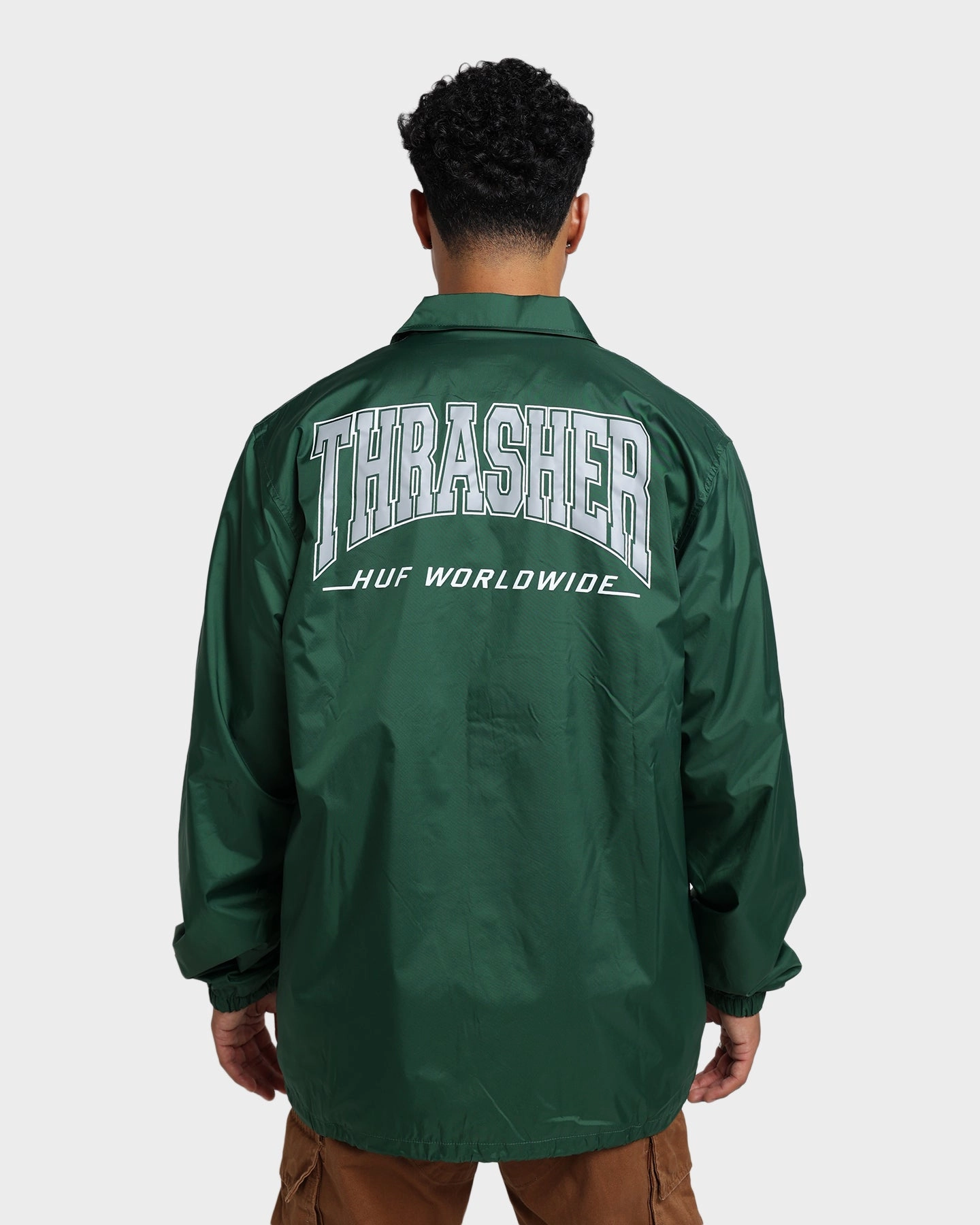 HUF X Thrasher Split Coaches Jacket Forest Green Animal Print Suede