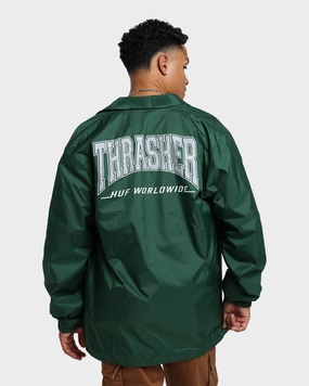 HUF X Thrasher Split Coaches Jacket Forest Green Adventure Ready Multi Pocket Style