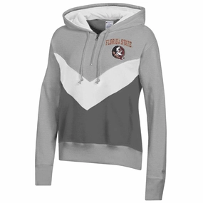 Champion Women's Florida State Seminole Logo 1/4 Zip Hood - Grey/White/Granite single - compartment Flex Fit Armholes