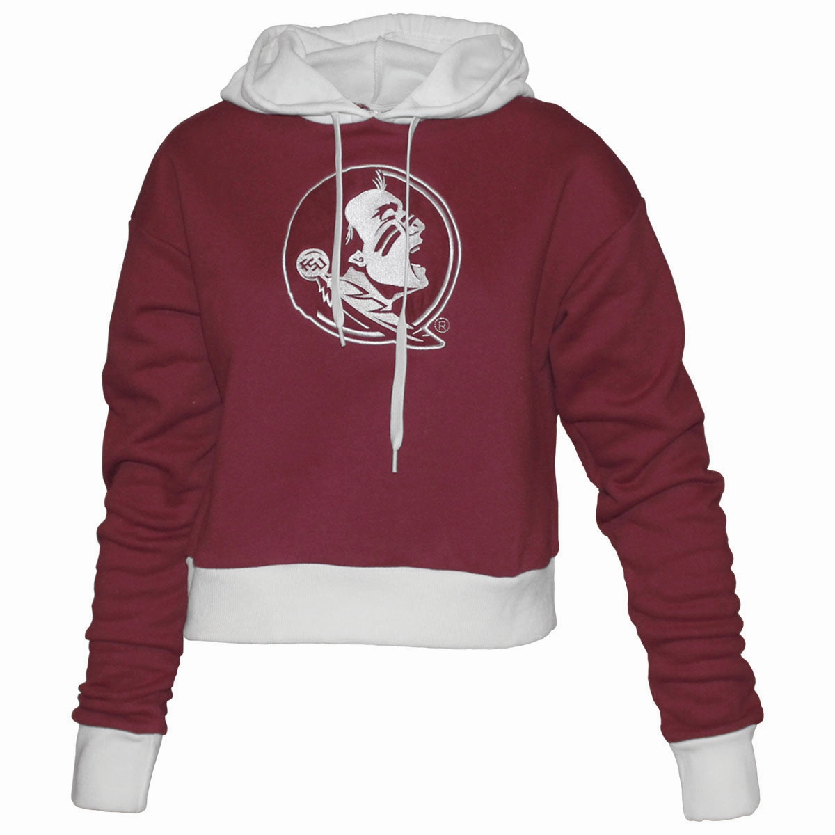 Emerson Street Women's Seminole Logo Crop Hood - Garnet/White Anti Pilling Surface Combat - ready