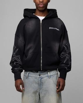 Loiter Atmosphere Full Zip Hoodie Vintage Black Breathable Material camouflage color