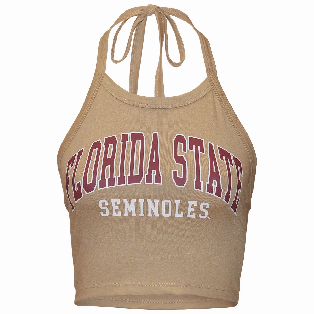 ZooZatz Women's Florida State Seminoles Halter Crop Top - Gold Drop Hem Elastic Free