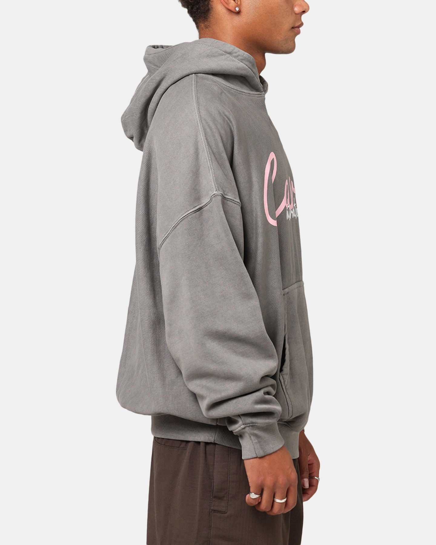 Reliable Performance Soft Cool Carre International Script Hoodie Washed Charocal