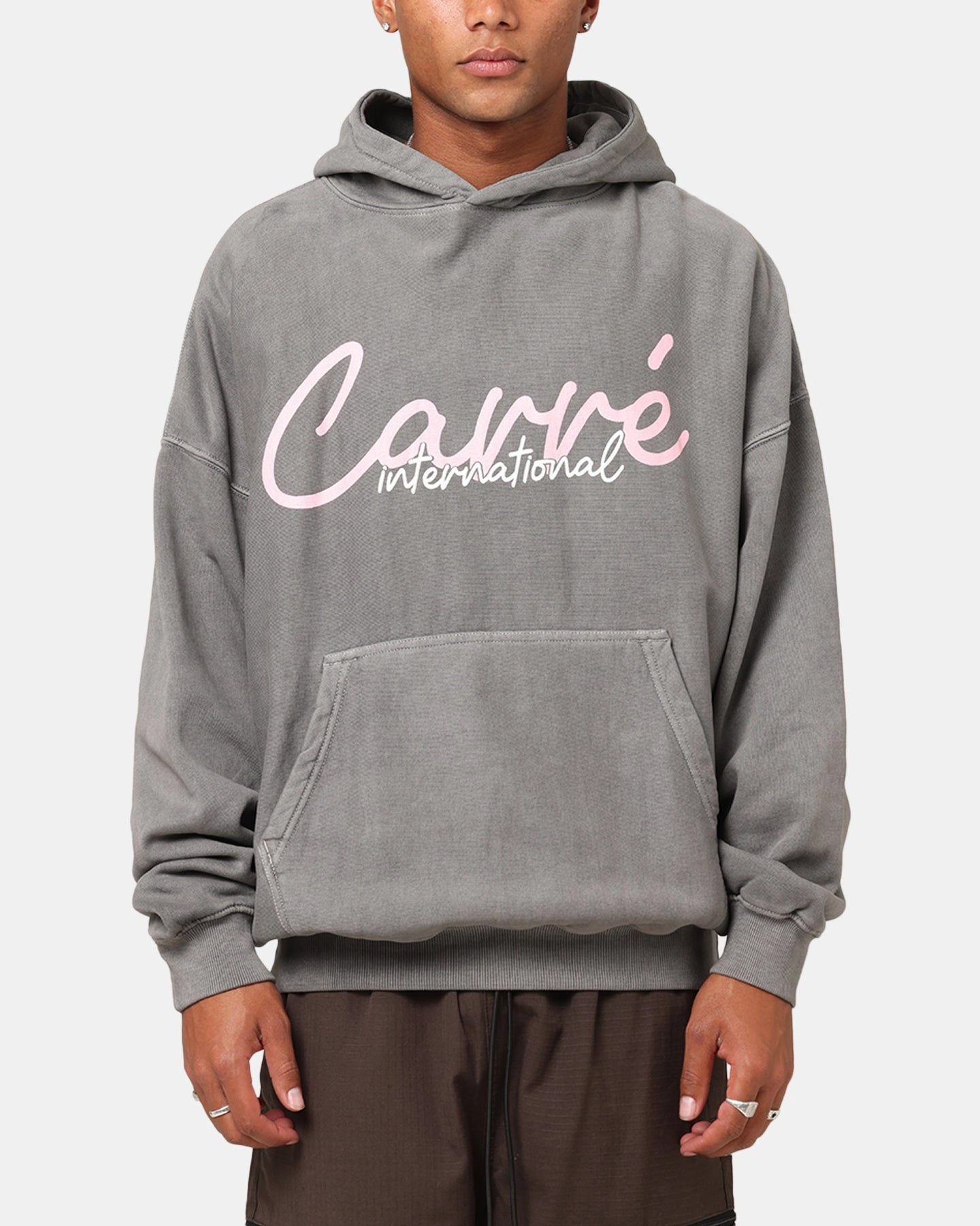 Daily Wear Carre International Script Hoodie Washed Charocal