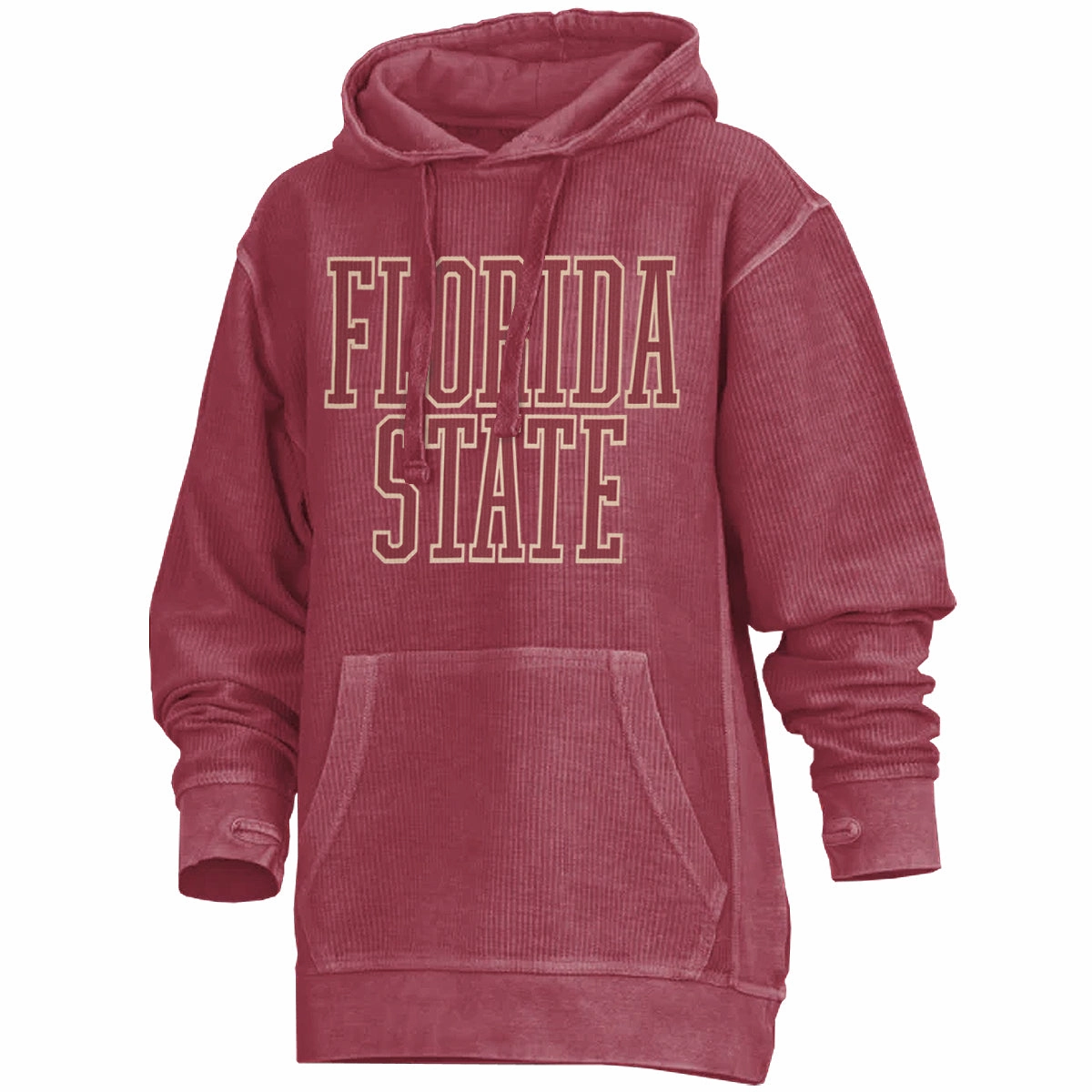 Pressbox Women's Florida State Comfy Cord Hoodie- Garnet Soft Touch Material