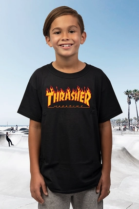 Fun and Relaxed Thrasher Flame Logo Youth Tee