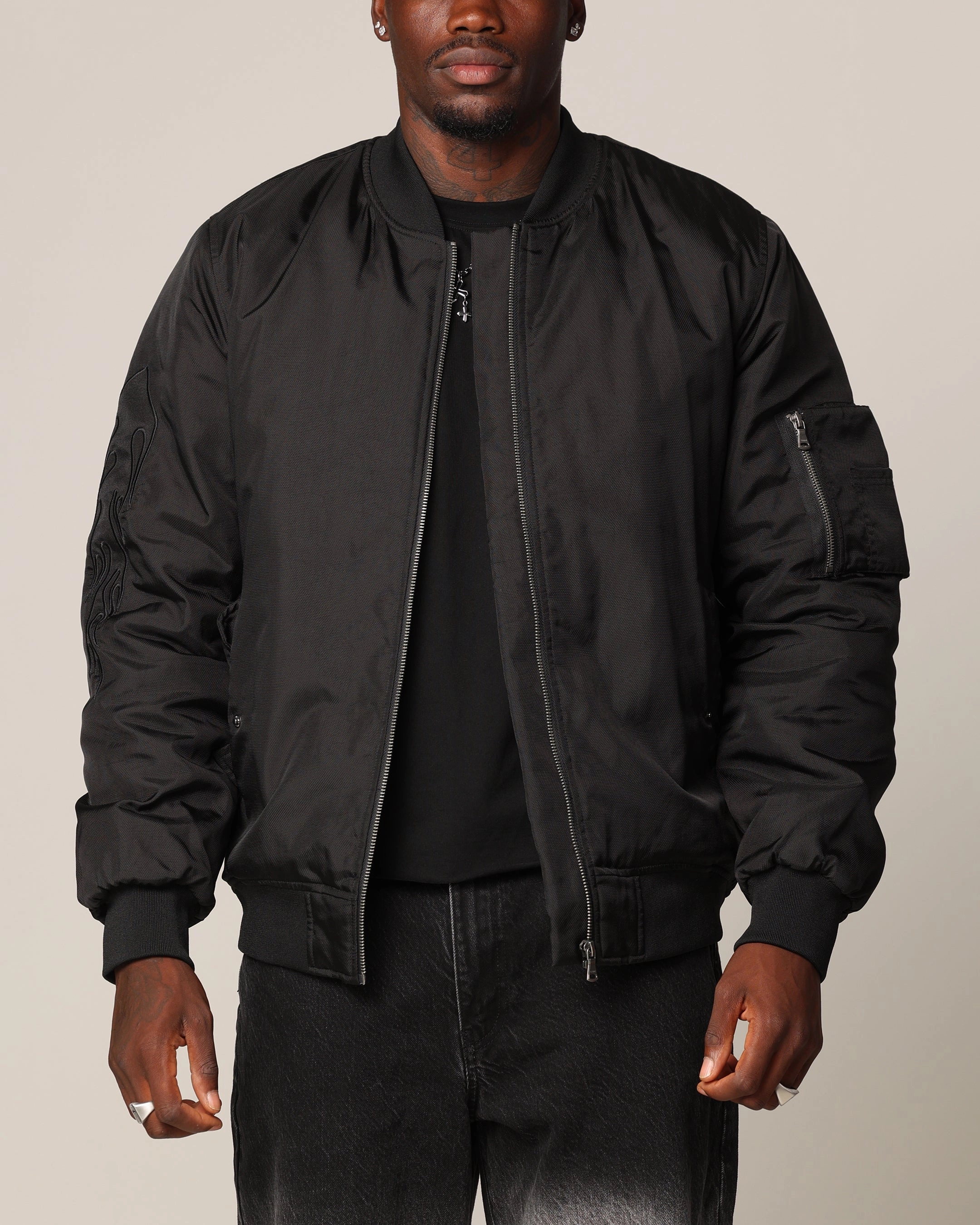 Saint Morta Hellfire Bomber Jacket Black Loose Fit Relaxed Motion