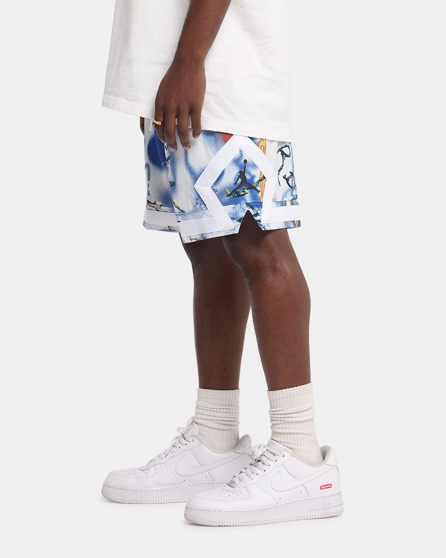 hikers Moisture Wicking Fabric Jordan Jumpman Dri-FIT Sport Diamond Shorts White/Black