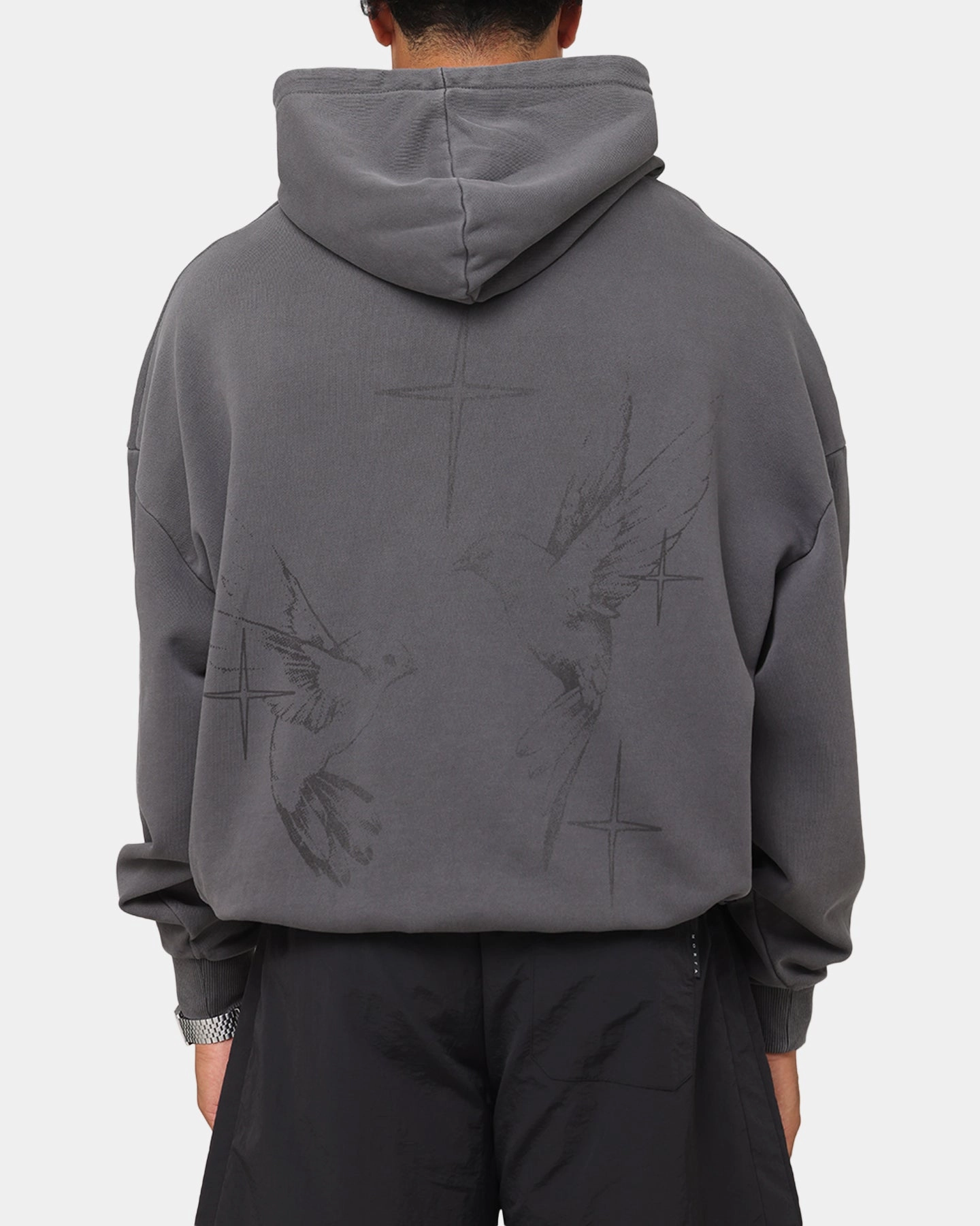 Saint Morta Destiny Rising Boxy Hoodie Washed Black Quick Dry Material