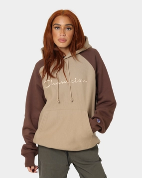 Magnetic Closure Details Champion Reverse Weave Raglan Hoodie Country Walnut