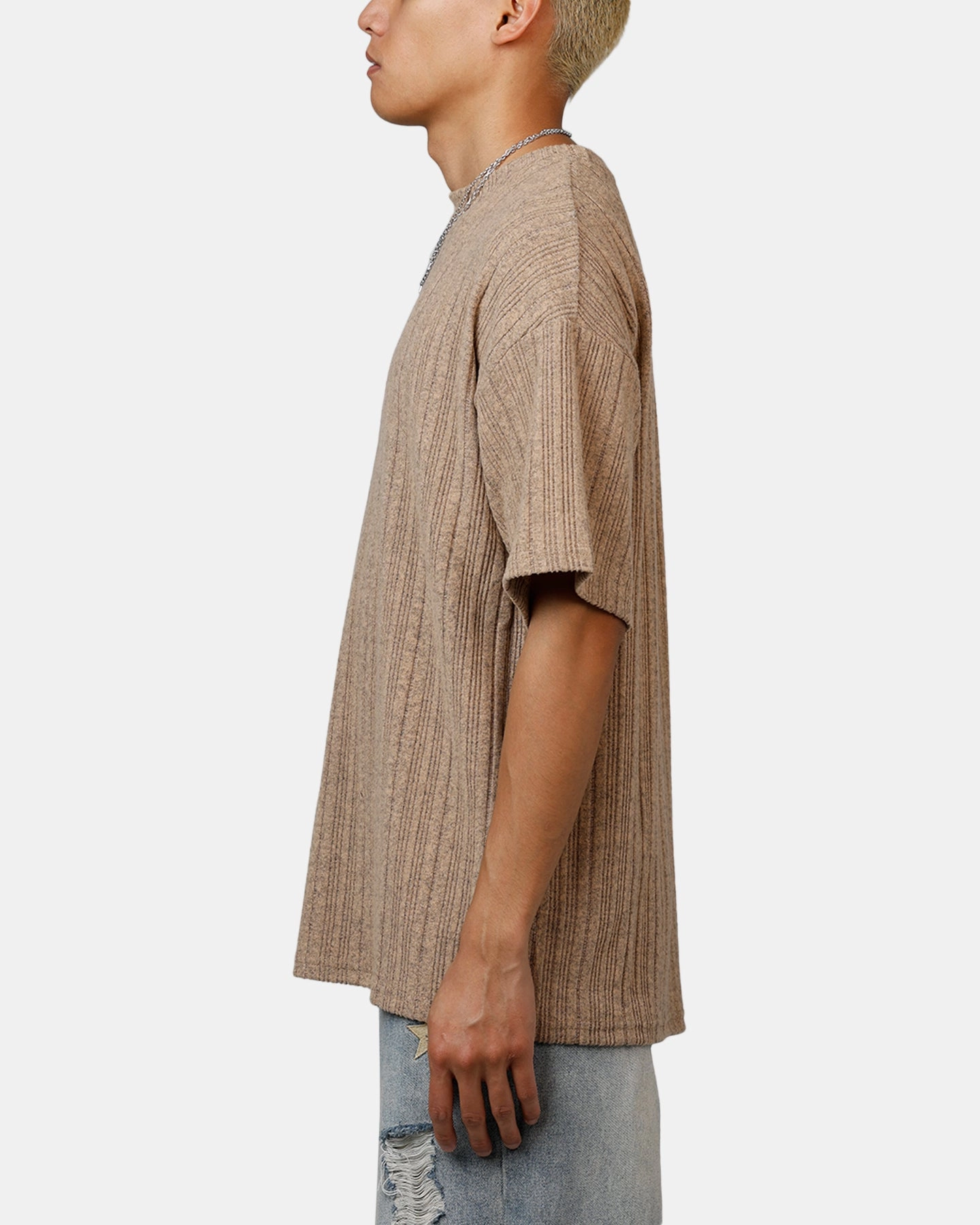 XXIII Rib Knit T-Shirt Tan Marle Yarn Dyed Fabric Minimalist Layer