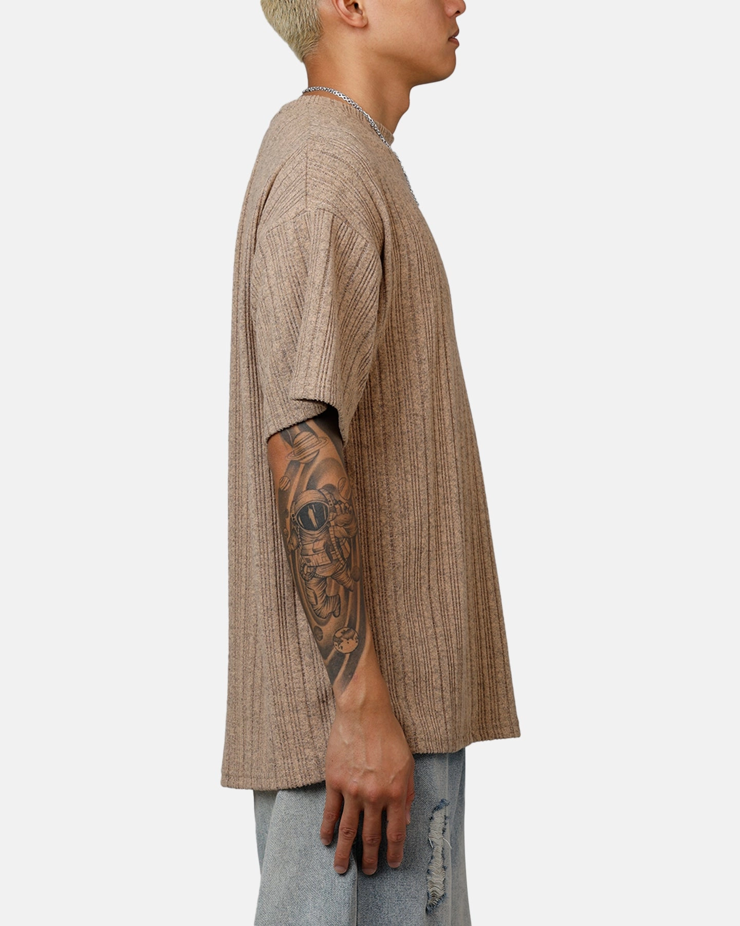 Chic Wear XXIII Rib Knit T-Shirt Tan Marle