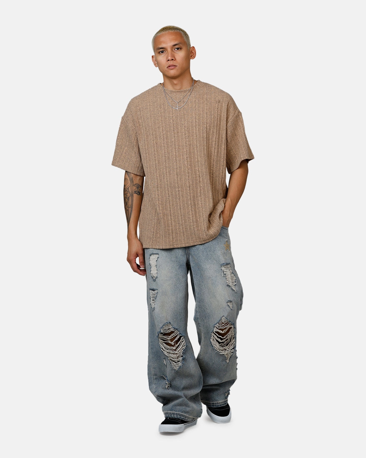 XXIII Rib Knit T-Shirt Tan Marle Simple Comfort