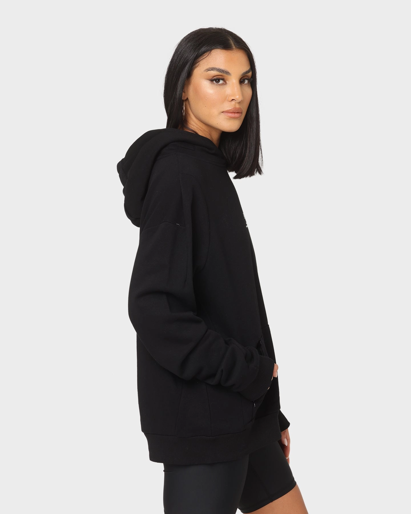 Drop Hem Double Layer Design PYRA Repetition Hoodie Black