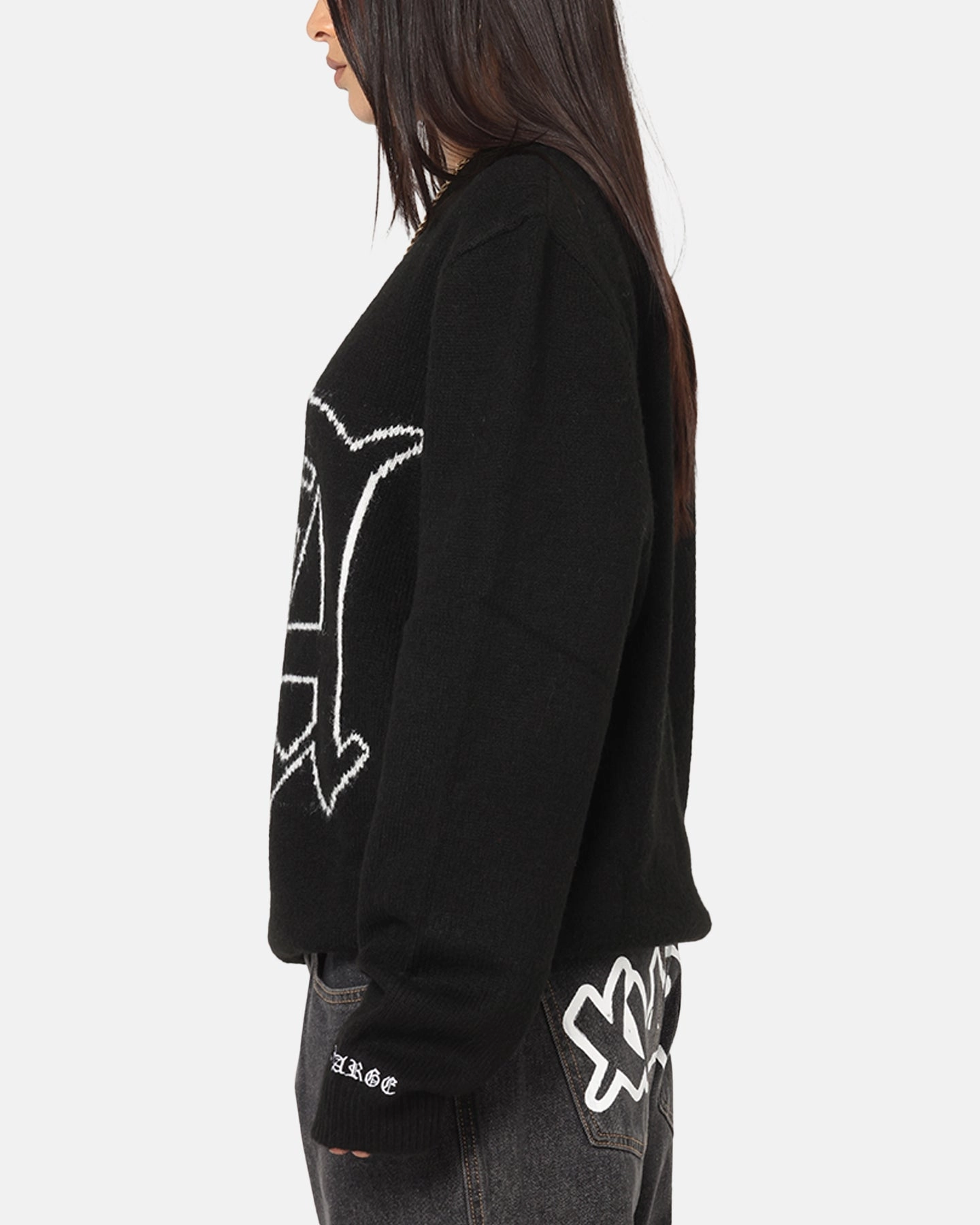 Subtle Fashion Fit Faux Fur Collar X-LARGE LA Knit Sweater Black