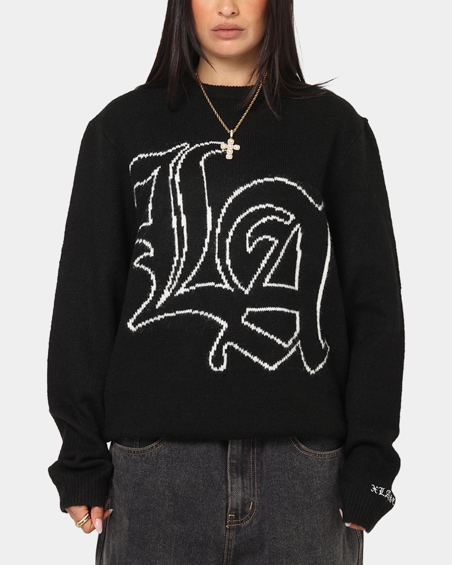 X-LARGE LA Knit Sweater Black Practical Cold Piece