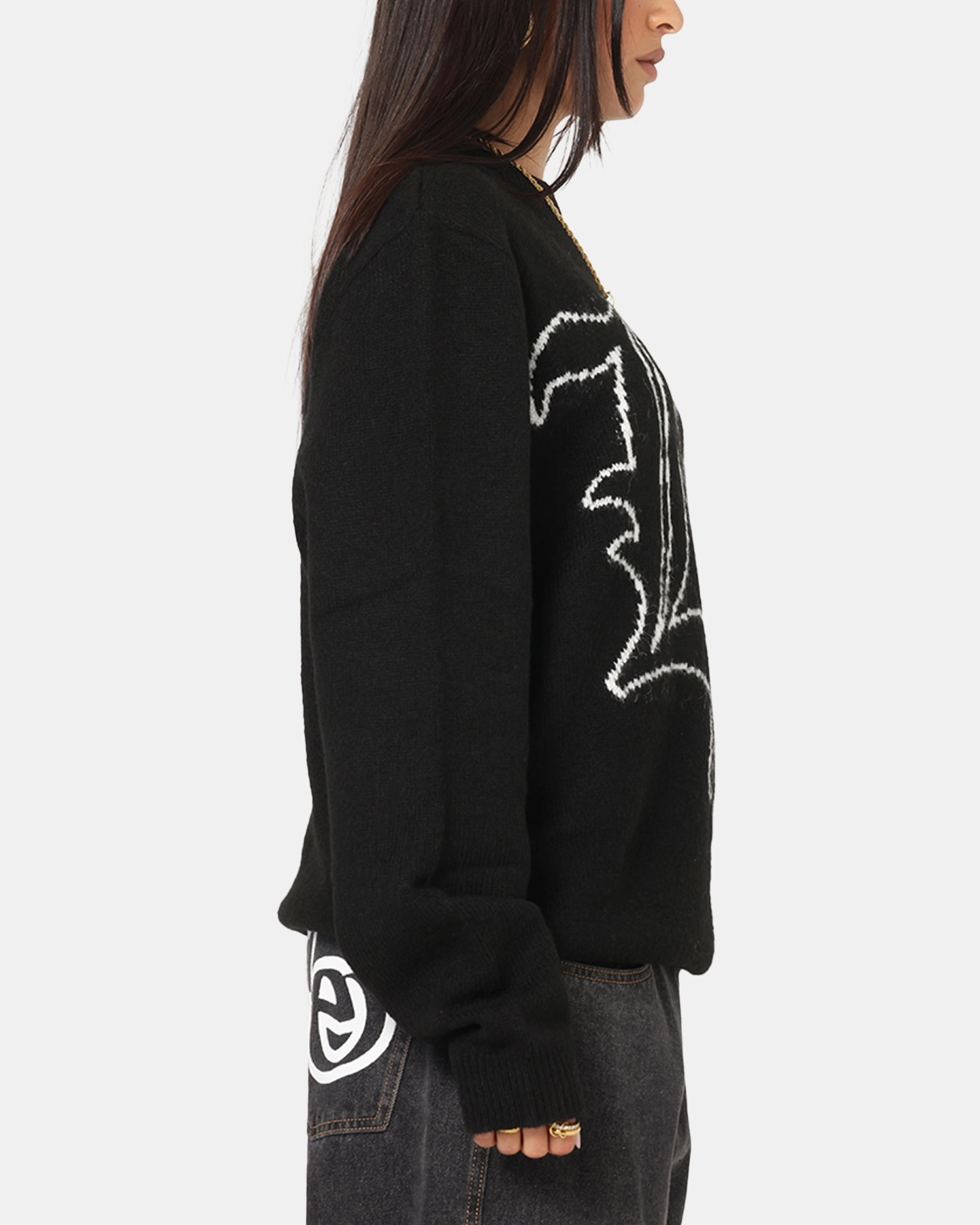 Double Breasted Soft Touch Lining X-LARGE LA Knit Sweater Black
