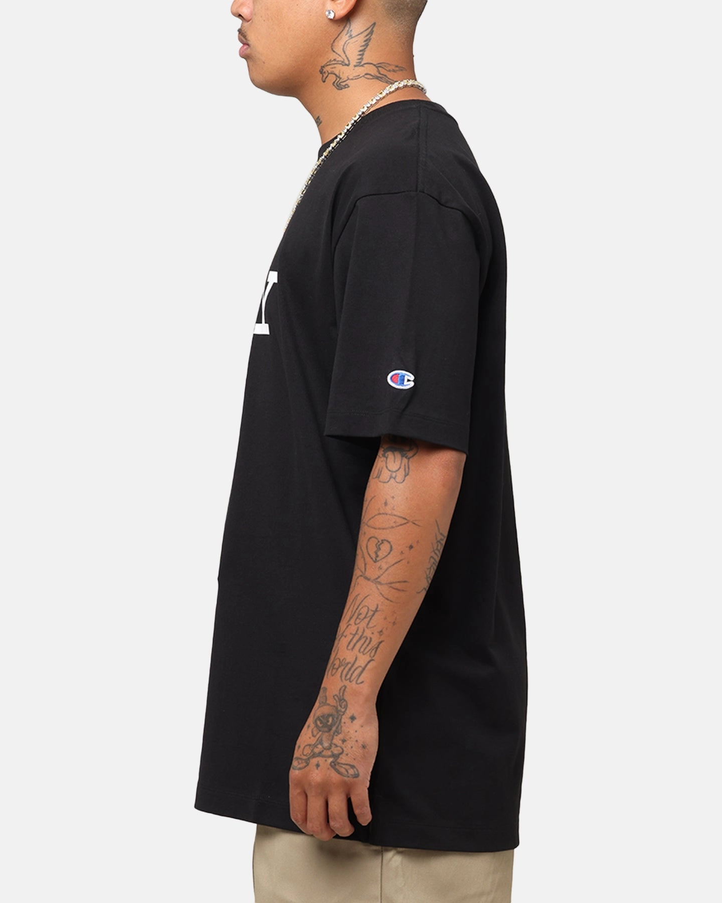 Champion Rochester Graphic T-Shirt Black Colorfast Material Comfortable Wear