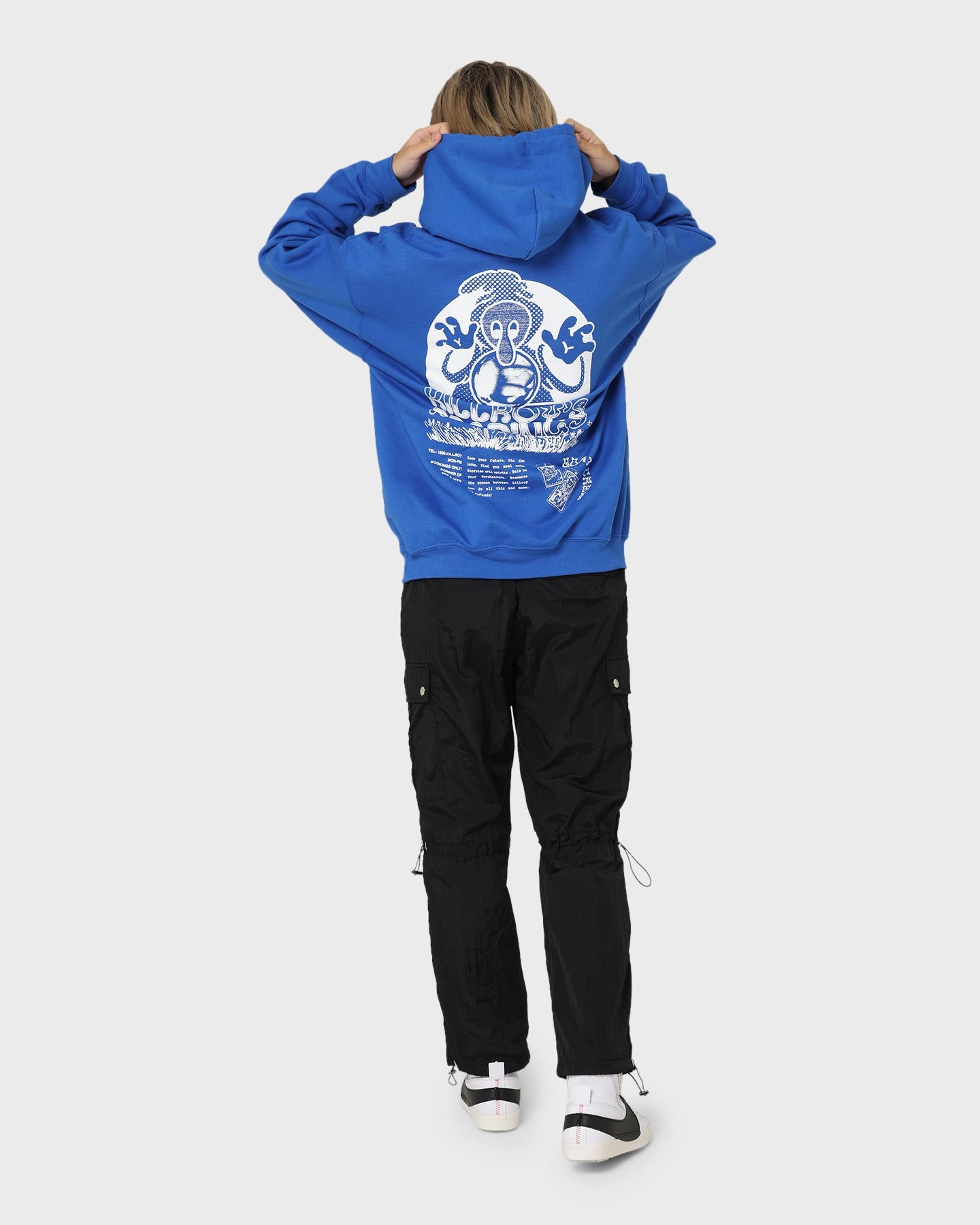 High Collar Style Goat Crew Kilroy Hoodie Blue