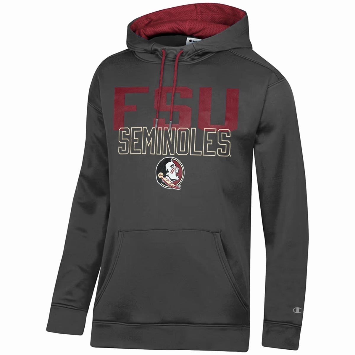 Champion Men's FSU Seminoles/Seminole Logo Performance Hood - Gunsmoke Logo Detail