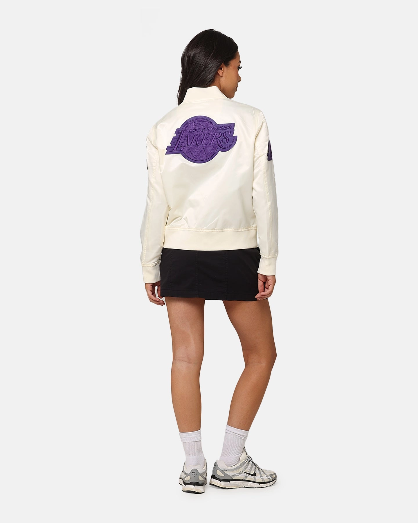 Pro Standard Women's Los Angeles Lakers Triple Tonal Satin Jacket Eggshell Breathable Mesh Panels Pin