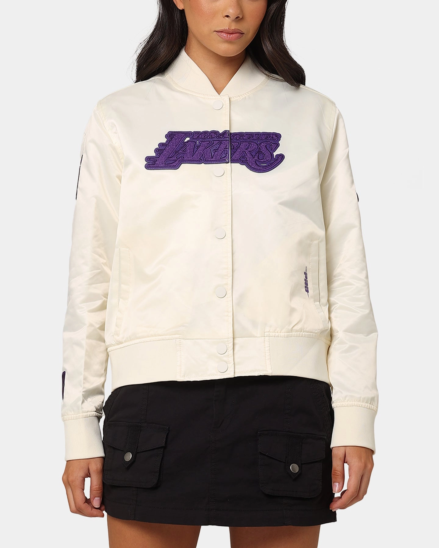 birthday Pro Standard Women's Los Angeles Lakers Triple Tonal Satin Jacket Eggshell